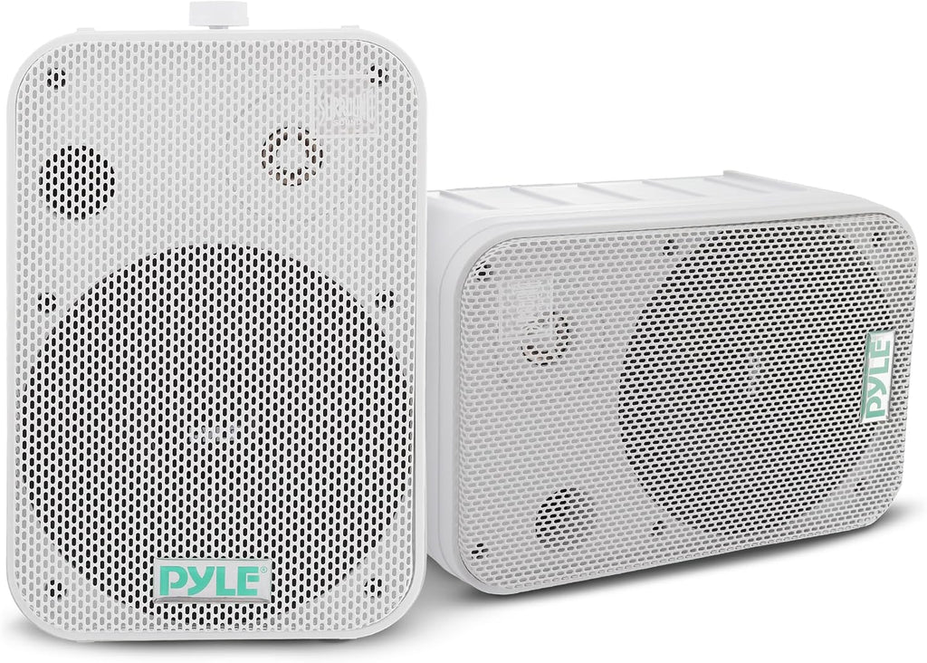 Dual Waterproof Outdoor Speaker System - 6.5 Inch Pair of Weatherproof Wall/Ceiling Mounted Speakers w/Heavy Duty Grill, Universal Mount - for Use in the Pool, Patio, Indoor - Pyle PDWR50W (White)