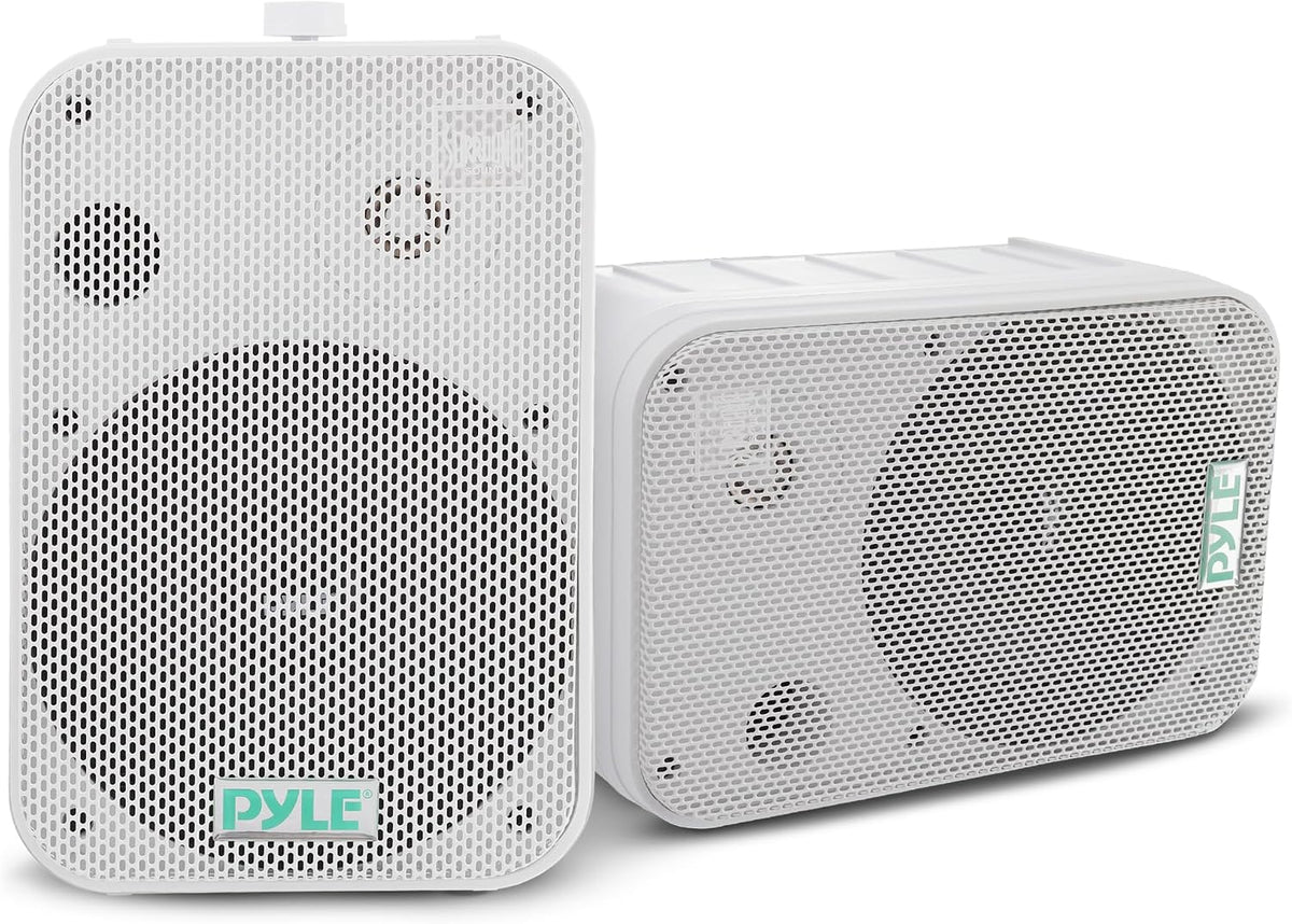 Dual Waterproof Outdoor Speaker System - 6.5 Inch Pair of Weatherproof Wall/Ceiling Mounted Speakers w/Heavy Duty Grill, Universal Mount - for Use in the Pool, Patio, Indoor - Pyle PDWR50W (White)