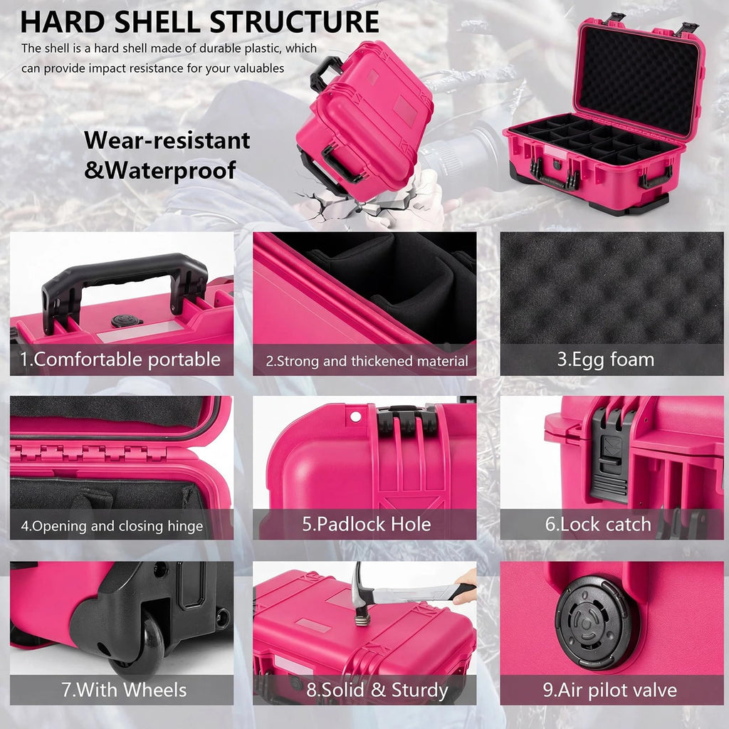 Relaxweex Rolling Camera Hard Case with 15 Padded Dividers & Wheels