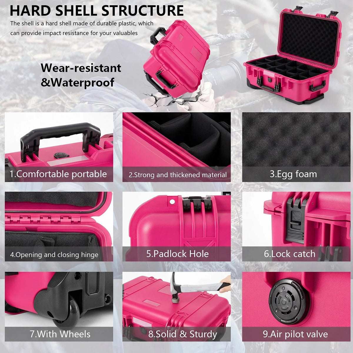Relaxweex Rolling Camera Hard Case with 15 Padded Dividers & Wheels