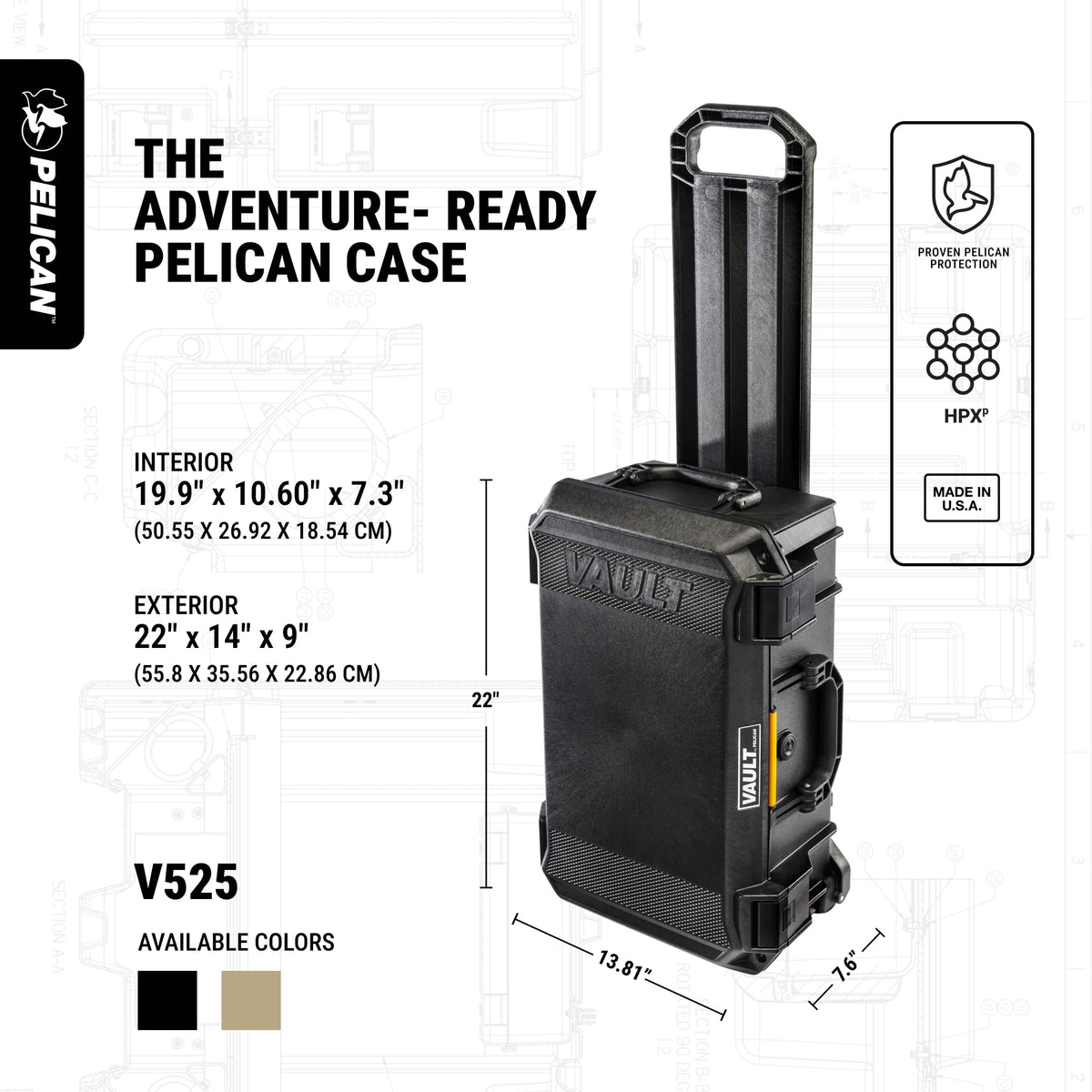 Pelican Vault V525 Hard Case (Camera, Pistol, Gear, Equipment)
