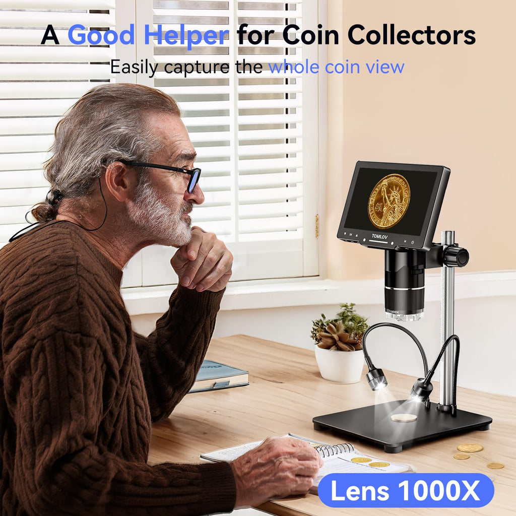 TOMLOV TriL110 3-Lens Digital Microscope 2500Xï¼Full View Coin Magnifier 10"