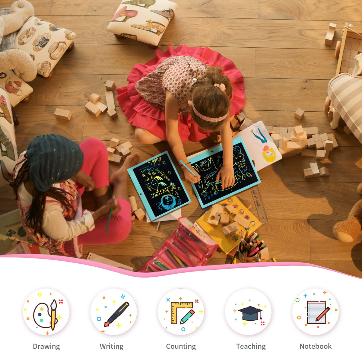 LCD Writing Tablet for Kids, 10 Inch Colorful Drawing Board Learning Toys