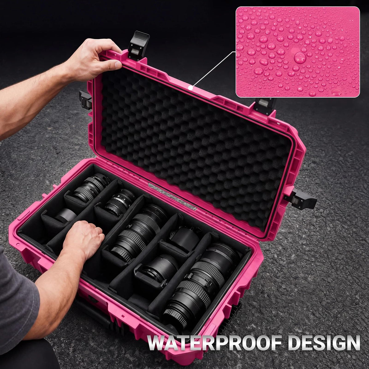 Relaxweex Rolling Camera Hard Case with 15 Padded Dividers & Wheels