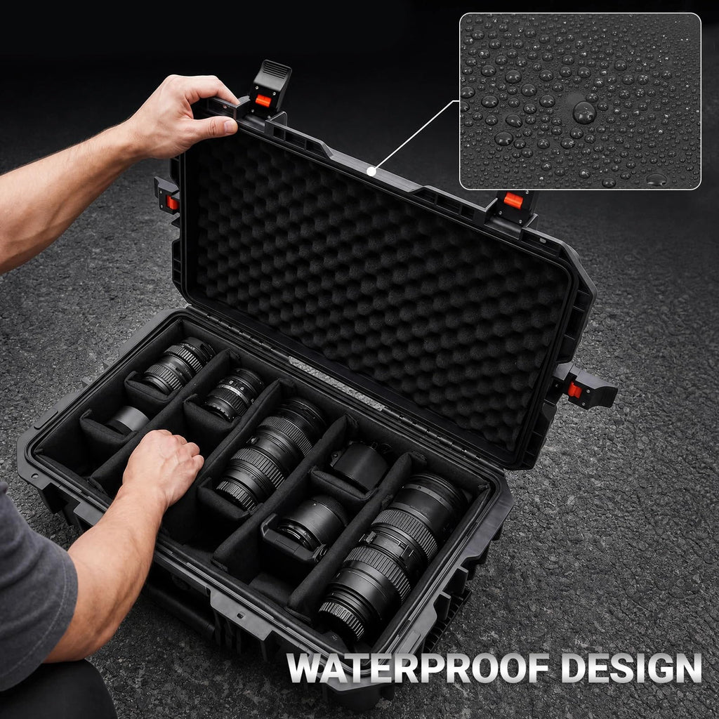 Relaxweex Rolling Camera Hard Case with 15 Padded Dividers & Wheels