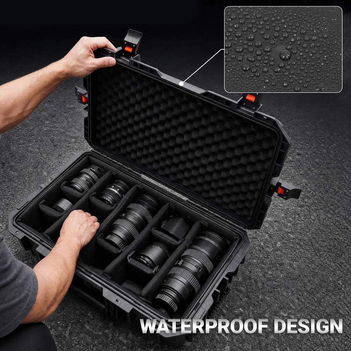 Relaxweex Rolling Camera Hard Case with 15 Padded Dividers & Wheels