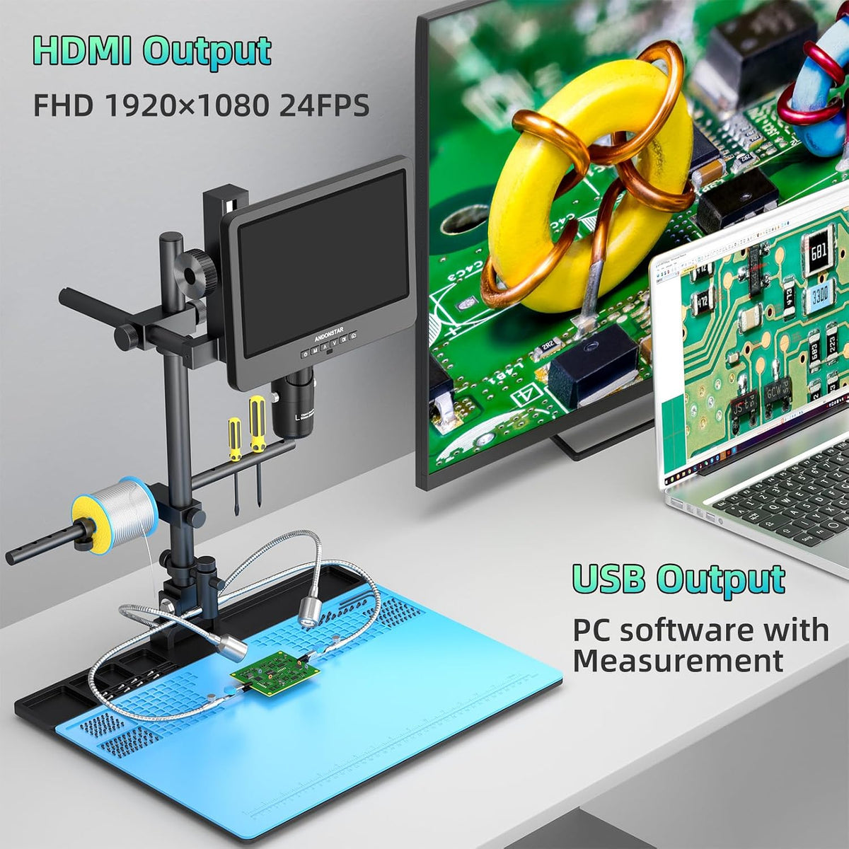 Andonstar AD249S-Max 10.1'' HDMI Digital Microscope 2000X 3 Lens