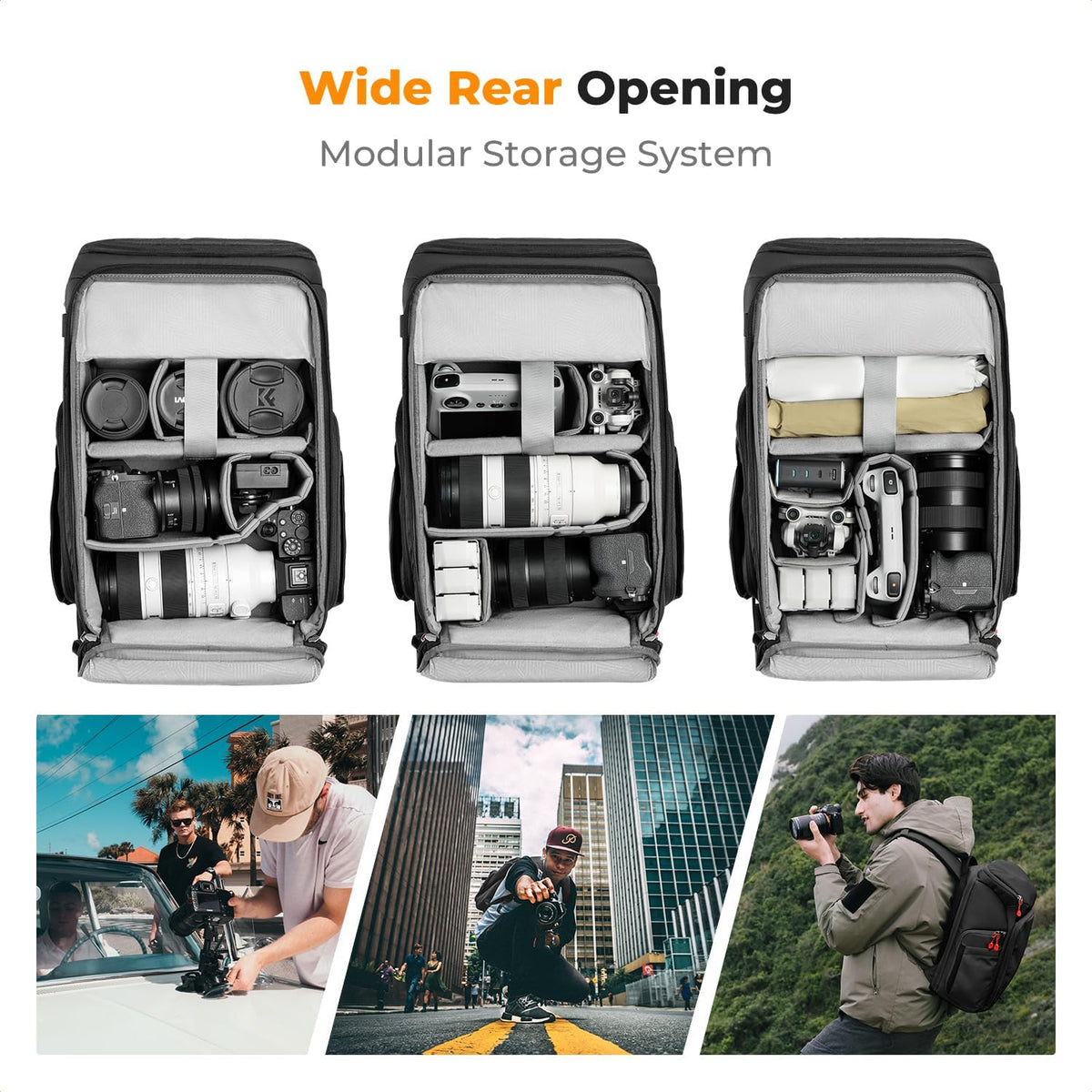K&F CONCEPT Camera Backpack, 22L Expandable Camera Bag with Rain Cover