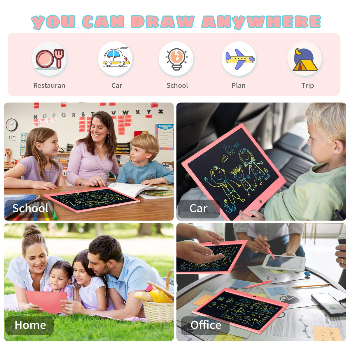 LCD Writing Tablet for Kids, 10 Inch Colorful Drawing Board Learning Toys