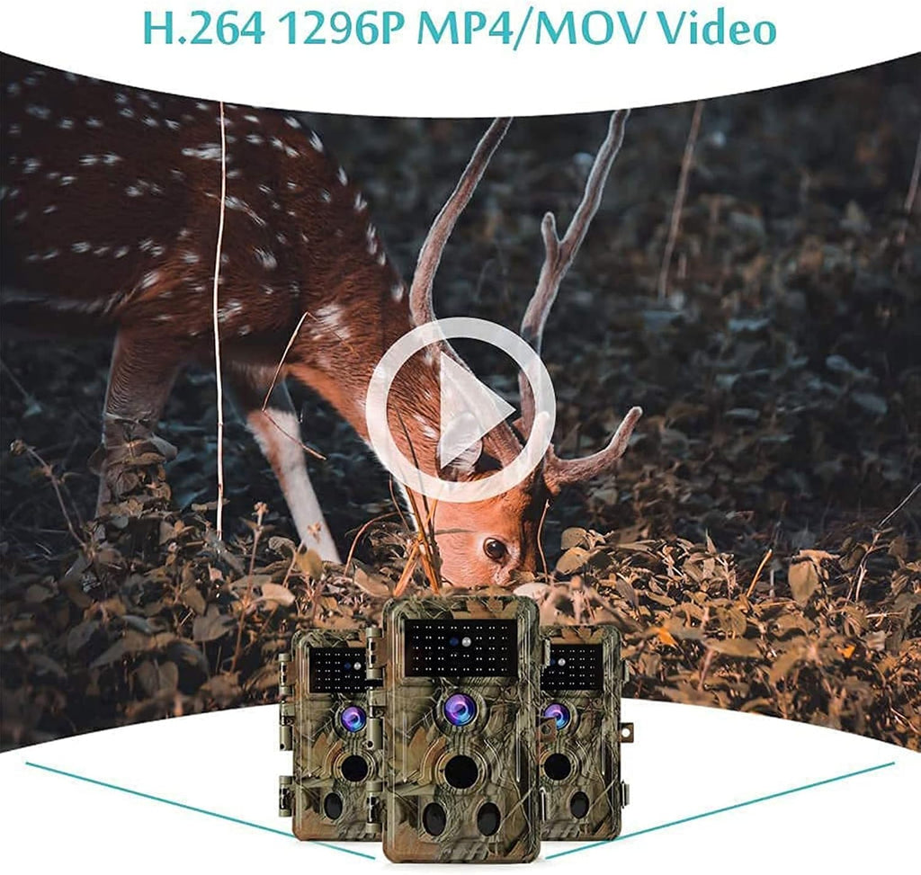 BLAZEVIDEO 2-Pack Trail Camera 64MP 1296P, 0.1s Trigger Game Cam with 940nm No Glow Night Vision, 120Â° Wide Angle 3 PIR Motion Activated, 90ft f/1.6 Starlight Lens IP66 Waterproof for Outdoor Wildlife