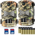 WOSODA 2 Pack Trail Cameras with Night Vision Motion Activated Waterproof,48MP Game Camera,1080P HD Trail Cam with SD Card for Wildlife Monitoring,Outdoor Scouting & Security(Non-WiFi)