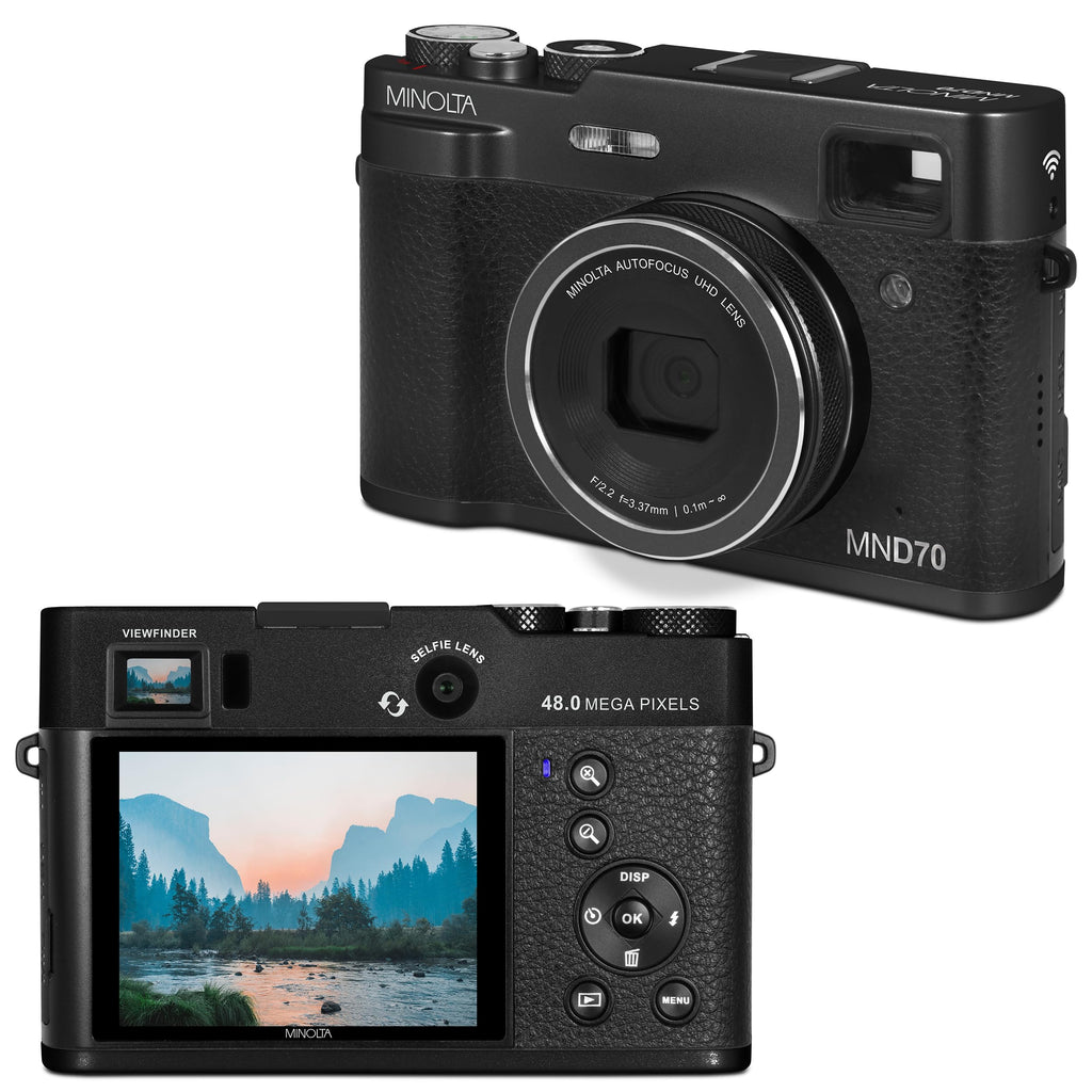 Minolta MND70 Retro 48MP Wi-Fi 5K Ultra HD Dual Lens Digital Camera - Gold/Brown