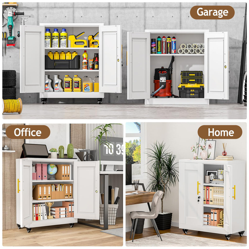 35" Lockable Rolling Metal Storage Cabinet, Steel Employee Storage Locker