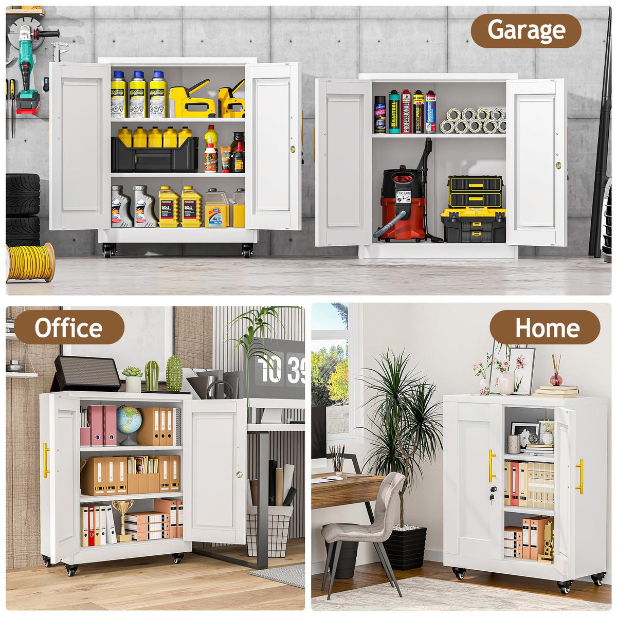 35" Lockable Rolling Metal Storage Cabinet, Steel Employee Storage Locker