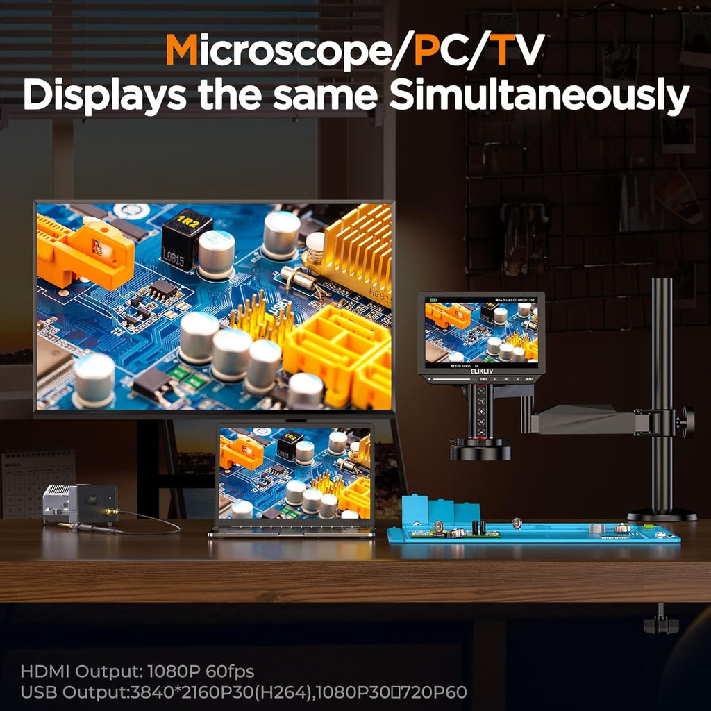 Elikliv Autofocus 4K HDMI Digital Microscope, 10.1" EM4K-AF Flex Arm Scope