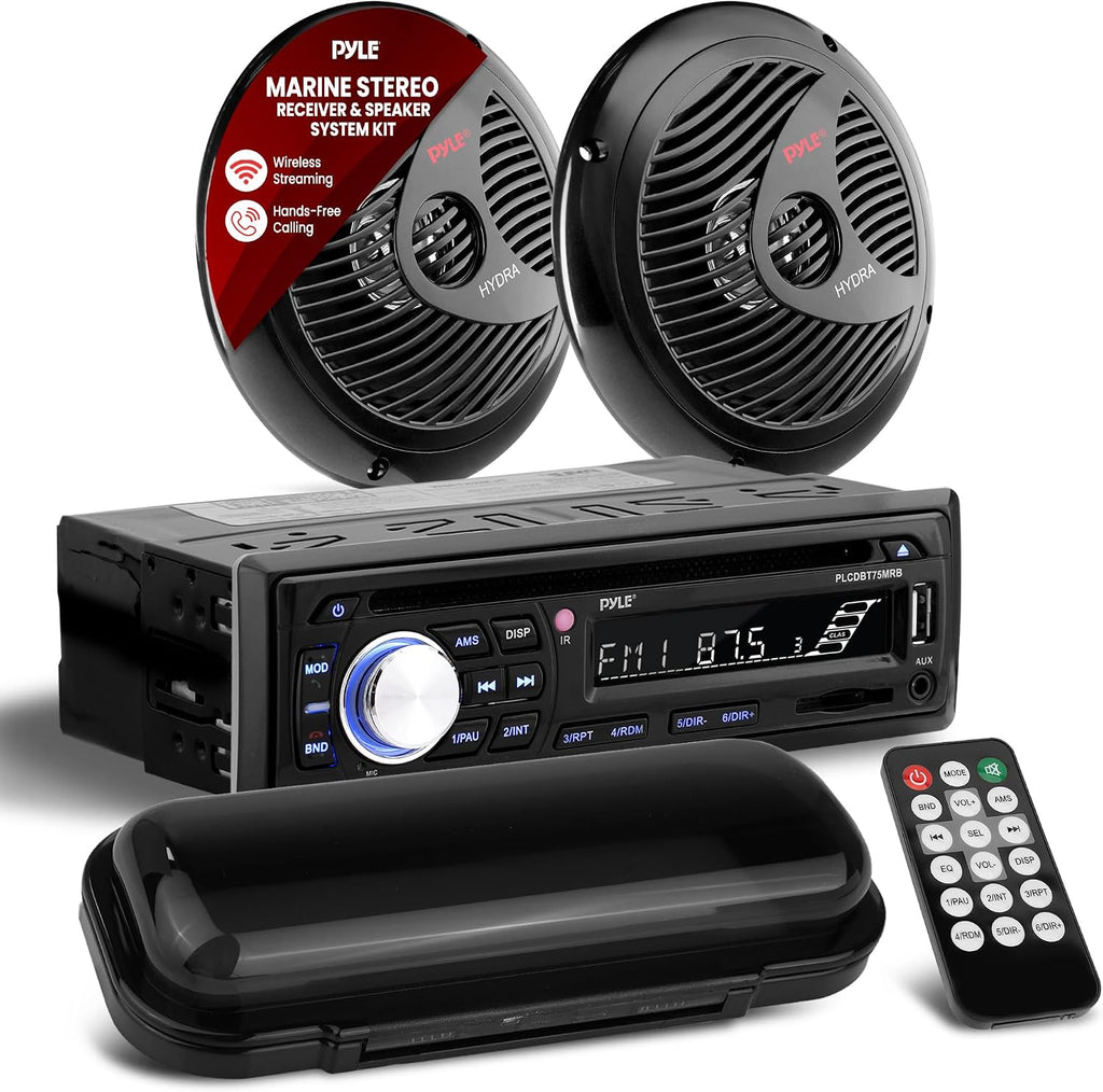 Pyle Marine Stereo Radio Receiver Speaker Kit - 200W Wireless Receiver and 150W Waterproof 6.5â Speakers, Hands-Free Talking, CD/MP3/USB/SD Player, AM/FM Radio, for Boat & Off-Road Vehicles