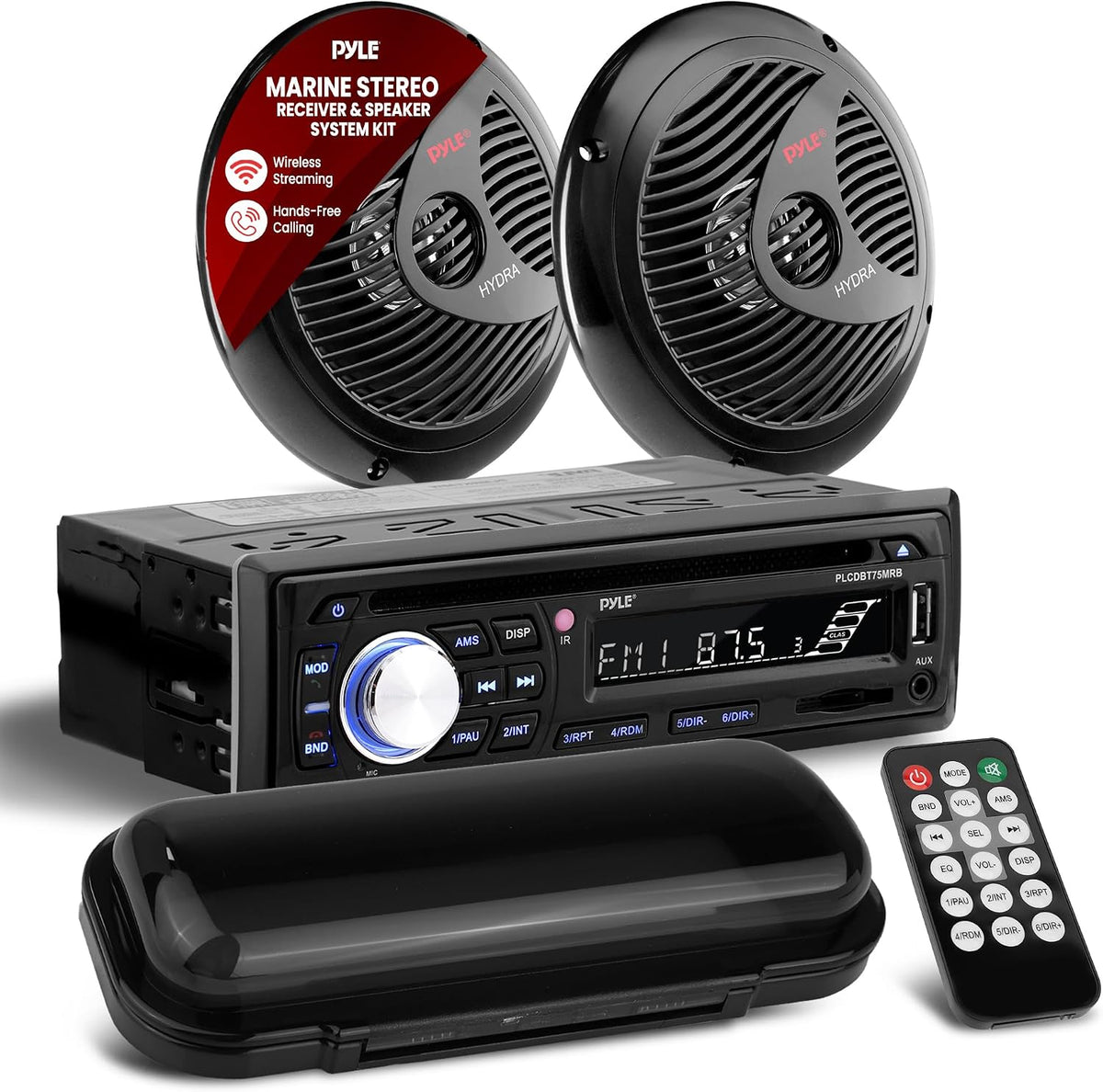 Pyle Marine Stereo Radio Receiver Speaker Kit - 200W Wireless Receiver and 150W Waterproof 6.5â Speakers, Hands-Free Talking, CD/MP3/USB/SD Player, AM/FM Radio, for Boat & Off-Road Vehicles