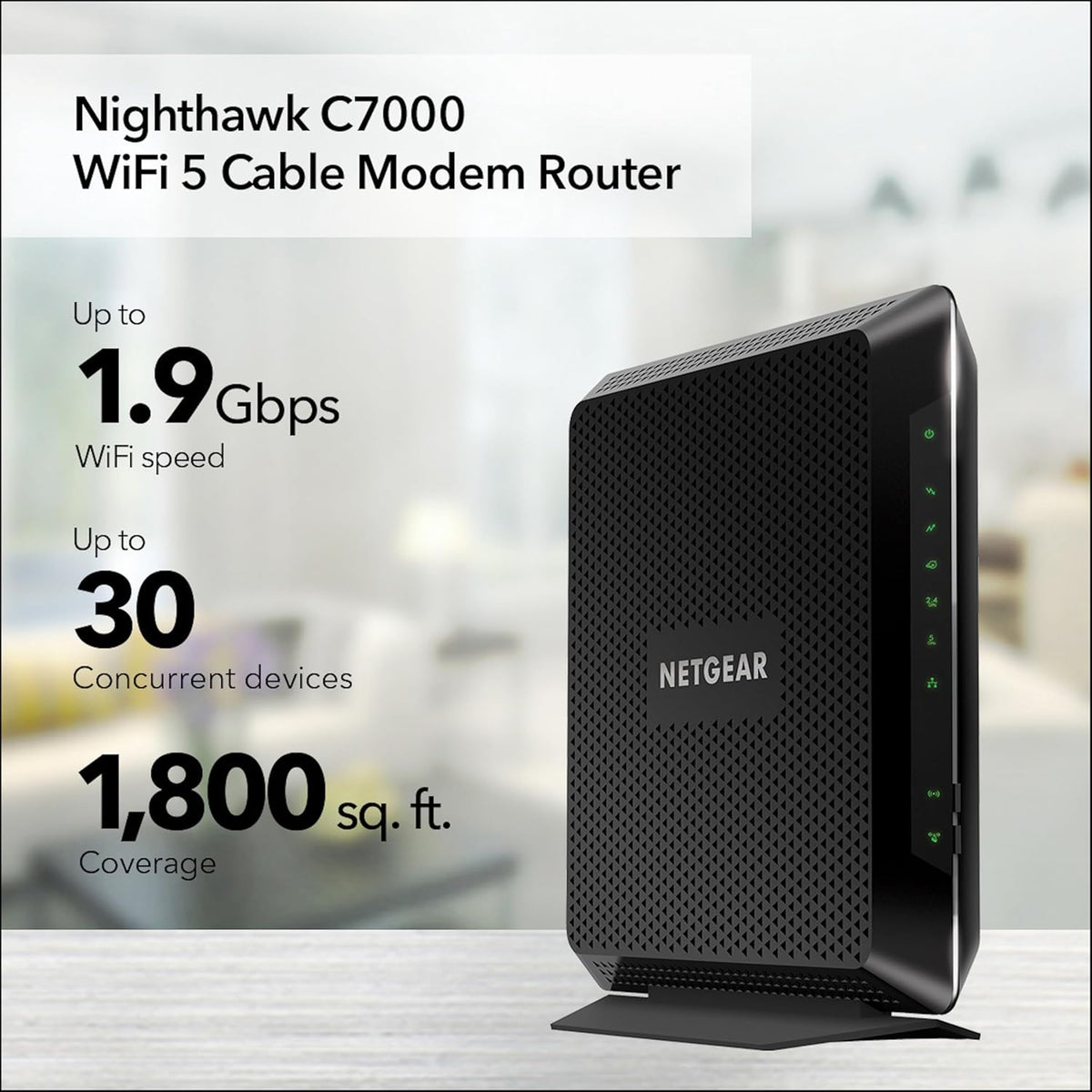 NETGEAR Nighthawk Cable Modem and WiFi 5 Router Combo (C7000) - Compatible with Major Cable Providers incl. Xfinity & Cox - Cable Plans up to 800Mbps - AC1900 (Up to 1.9Gbps) - DOCSIS 3.0