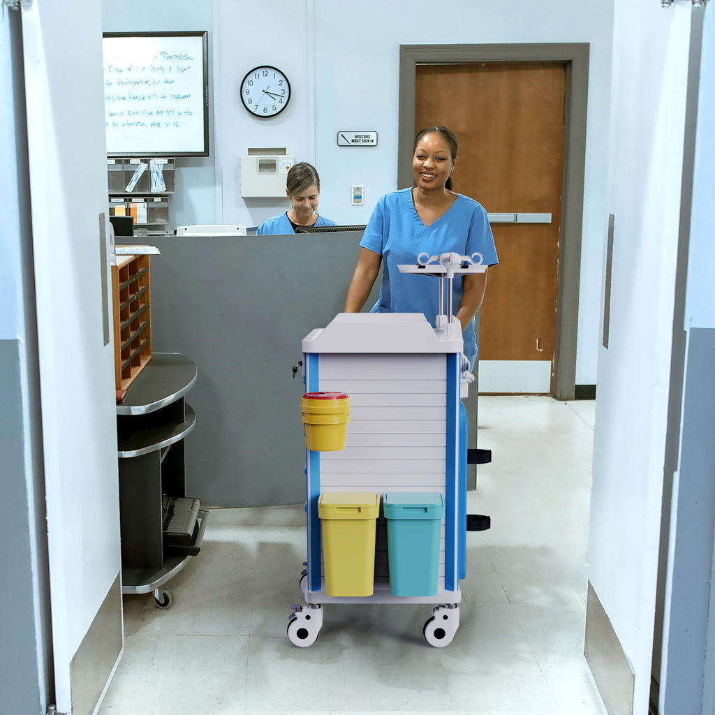 Medical Rolling Crash Cart with Integrated Medical Countertop