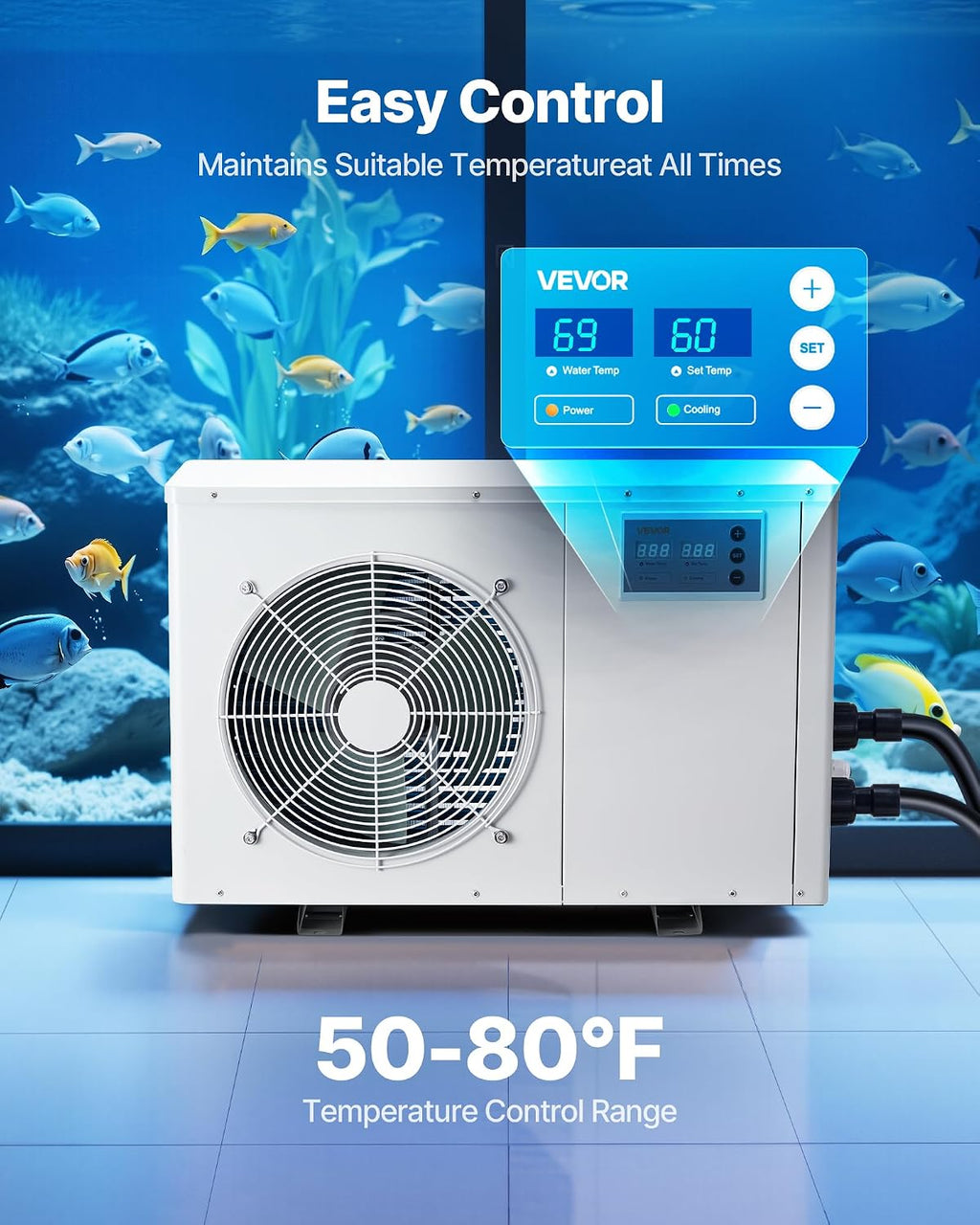 VEVOR Aquarium Chiller 150Gal 1/2HP Quiet Cooler with Titanium Evaporator