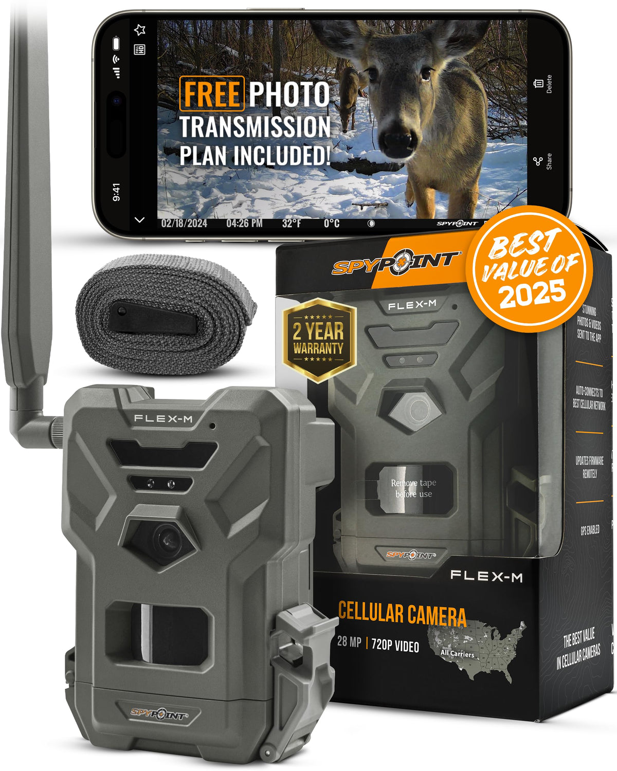 SPYPOINT Flex-M Cellular Trail Camera - Best Hunting Accessories, No WiFi Needed, Night Vision, Motion Activated, Dual-Sim LTE, IP65 Water-Resistant Game Camera, 28MP Photos, 720p Videos + Sound (4)