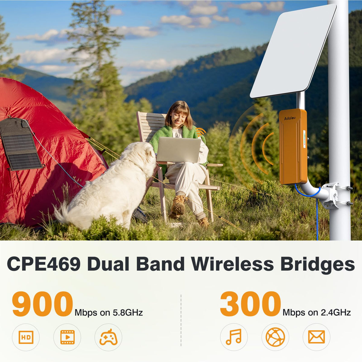 AdaLov CPE369 Wireless Bridge 3-Pack, 5.8 GHz, 3 km, Gigabit PoE, PtP/PtMP