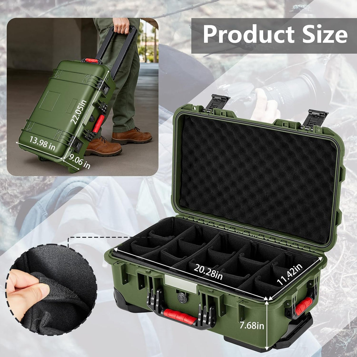Relaxweex Rolling Camera Hard Case with 15 Padded Dividers & Wheels