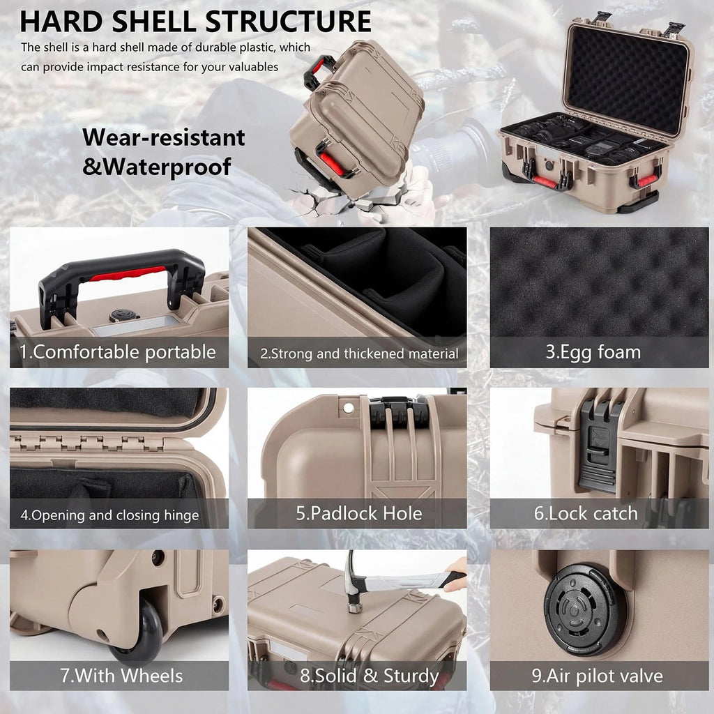 Relaxweex Rolling Camera Hard Case with 15 Padded Dividers & Wheels