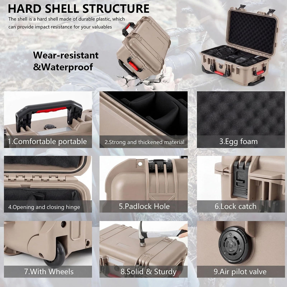 Relaxweex Rolling Camera Hard Case with 15 Padded Dividers & Wheels