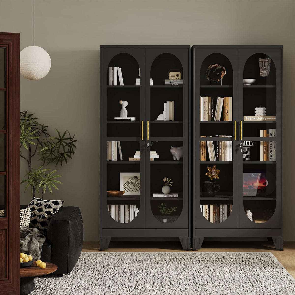 PAOFIN 47" H Locking Display Cabinet with Glass Door, Metal Cabinets with 3 Adjustable Shelves, Cabinet Display Case for Living Room, Collectibles, Clinic, Home - Assembly Required White