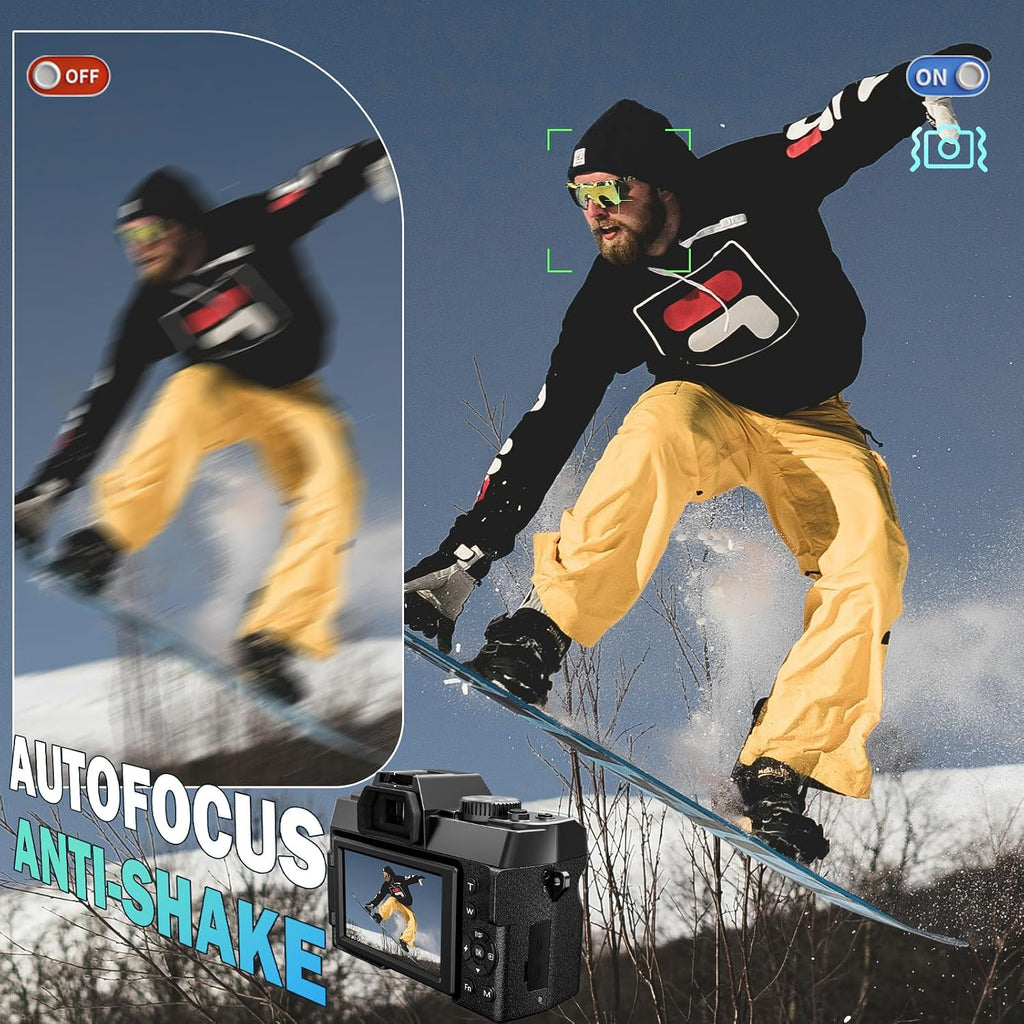 8K Digital Camera 64MP with WiFi & 180Â° Flip Screen, F1.8 Lens 16X Zoom Vlogging Camera for YouTube, Dual Battery 200Mins Recording, External Mic, 64GB TF Card for Beginners Travel (Black)
