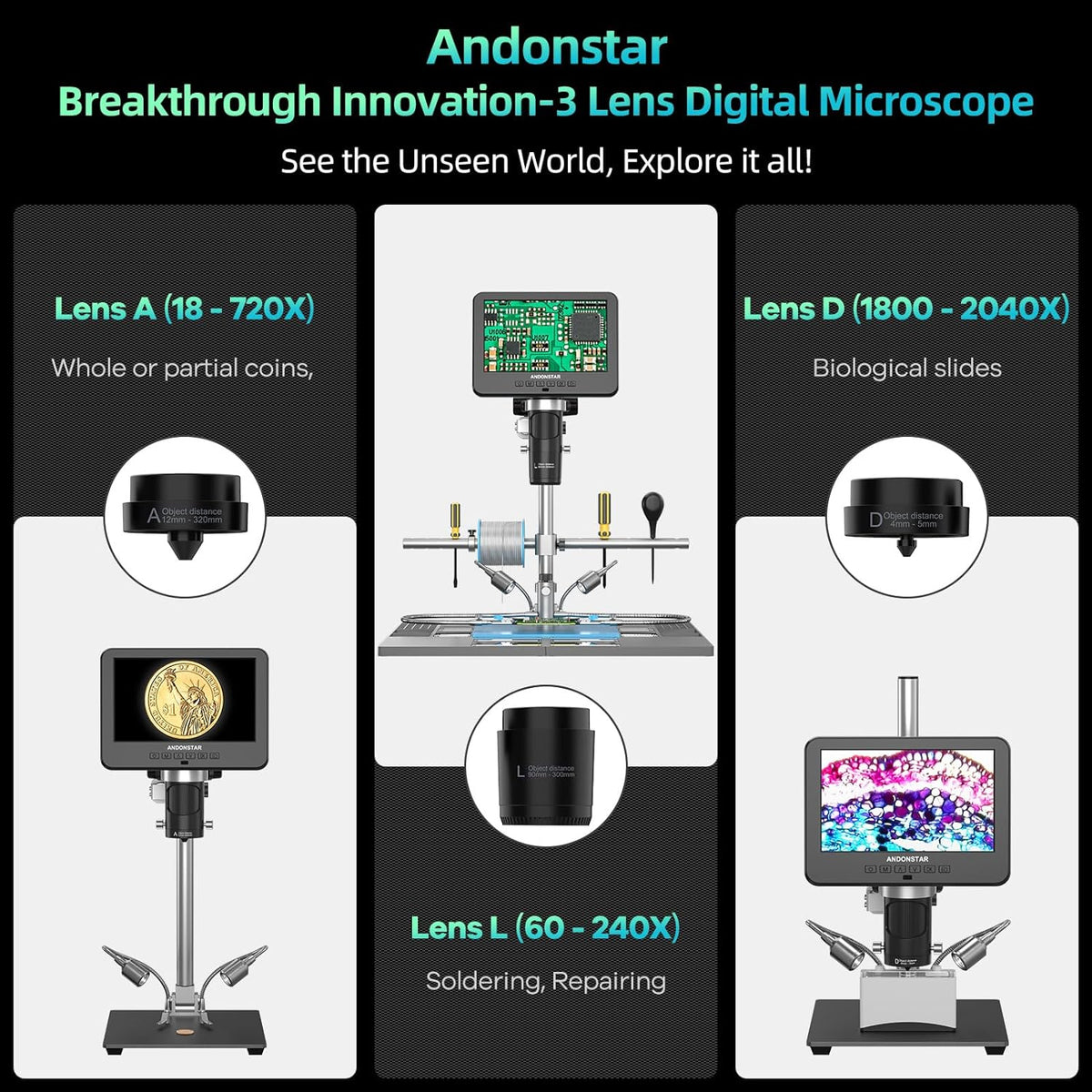 Andonstar AD246S-M Plus 2160P 7'' HDMI Soldering Digital Microscope