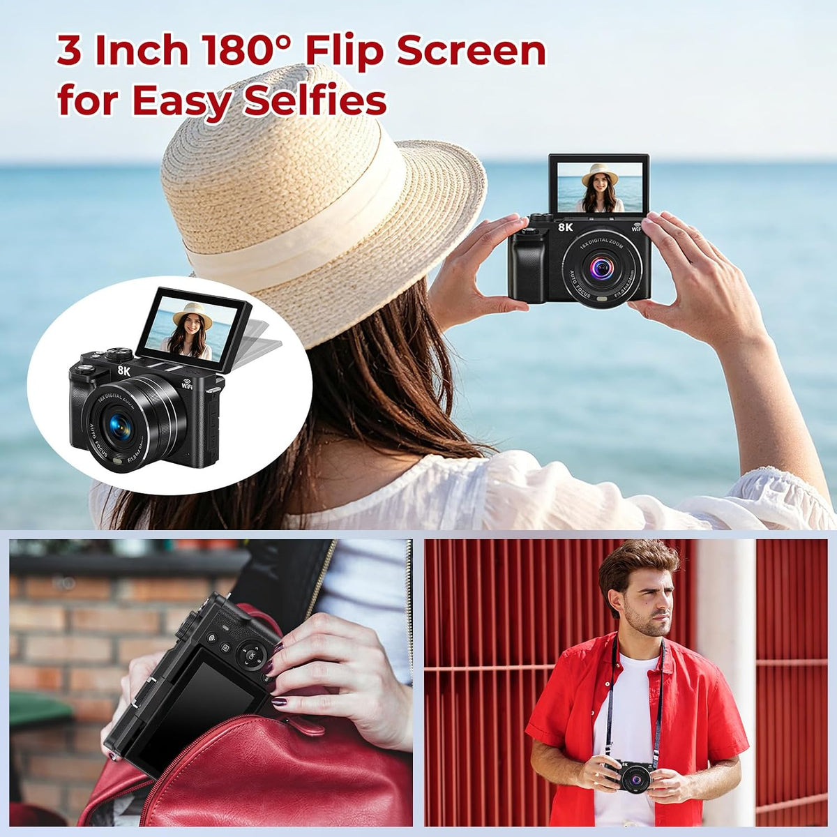 8K Digital Cameras for Photography 88MP WiFi UHD Autofocus Vlogging Camera