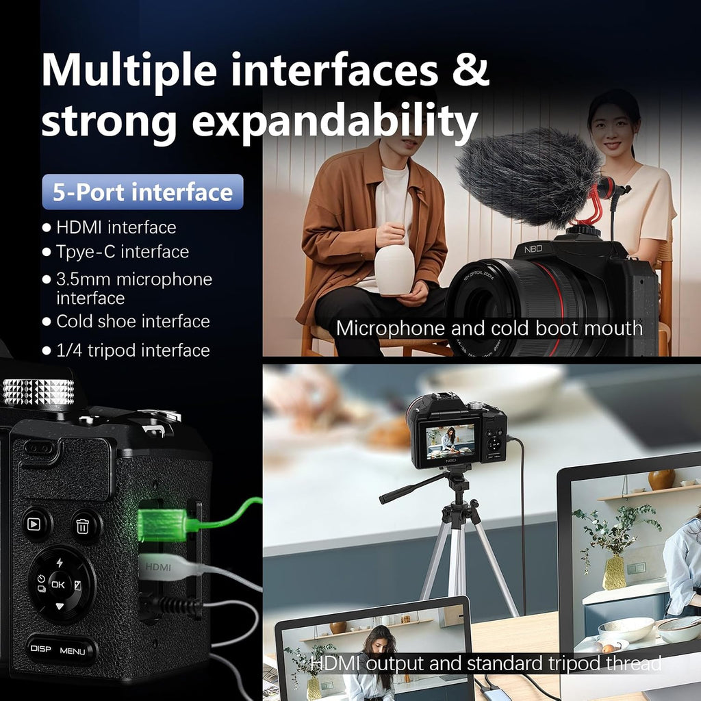 8K & 64MP Digital Camera for Photography, 48X Zoom with Moon Modeï¼Black