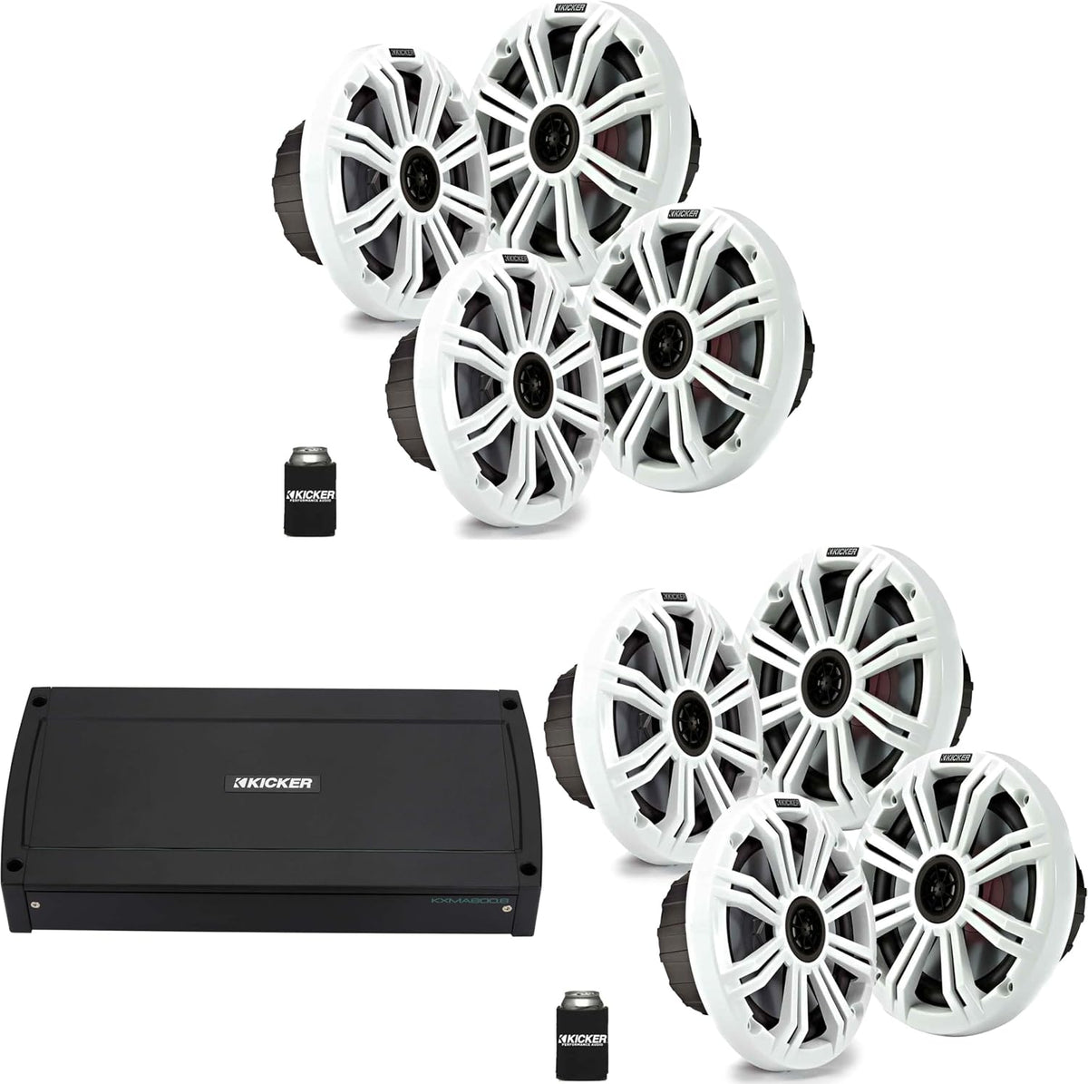KICKER Marine Audio Bundle â (8) 6.5" White 4-Ohm Coaxial Speakers (4 Pair) with 48KXMA800.8 800W 8-Channel Amplifier â OEM Replacement Boat System