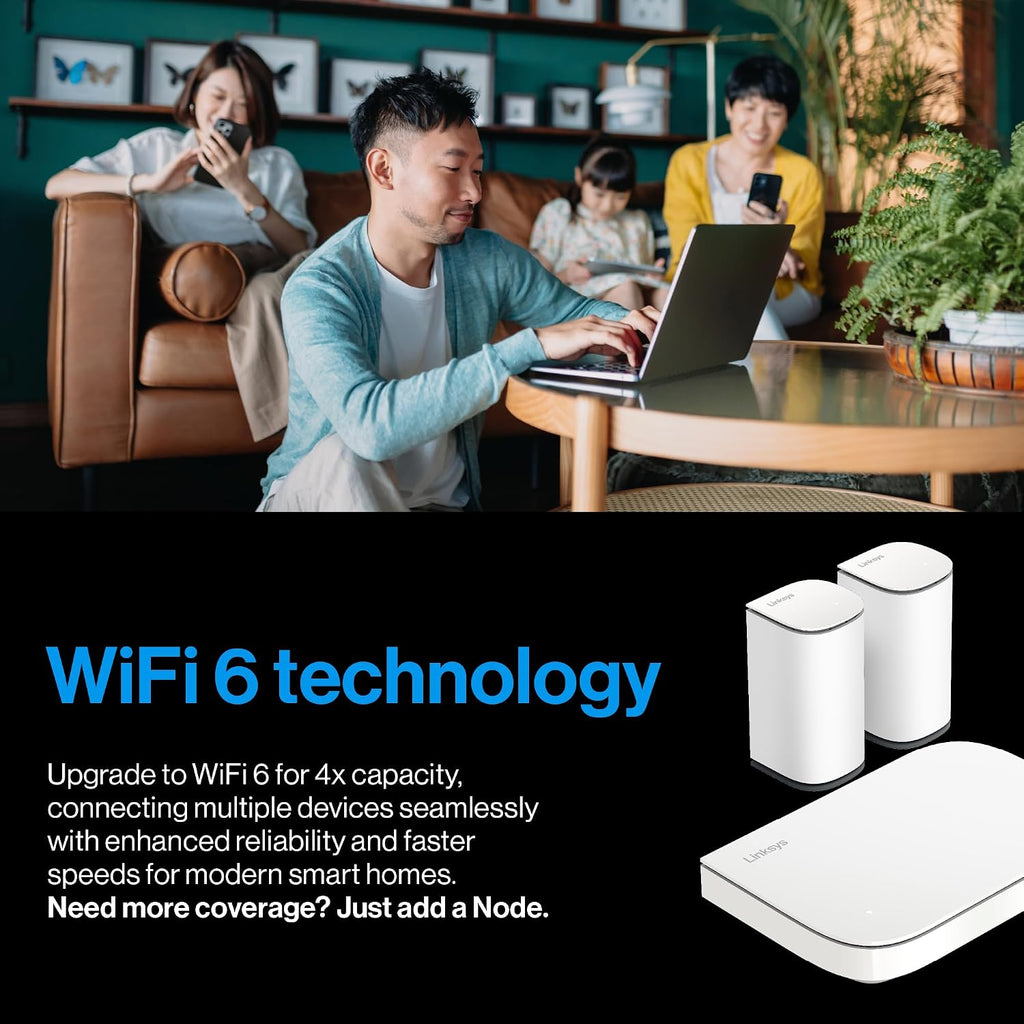 Linksys Multi-gig Micro Mesh WiFi 6 System | Connect 100+ Devices | Up to 5,000 Sq Ft | Speeds of up to 3.0 Gbps | 3Pk | No App Required | 2024 Release