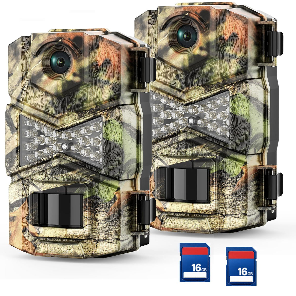WOSODA 2 Pack Trail Cameras with Night Vision Motion Activated Waterproof,48MP Game Camera,1080P HD Trail Cam with SD Card for Wildlife Monitoring,Outdoor Scouting & Security(Non-WiFi)