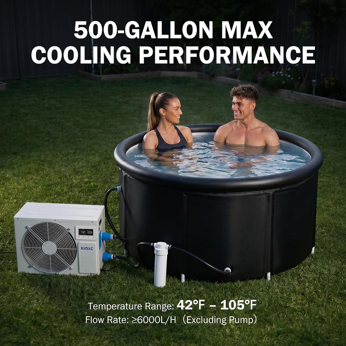1-1/2 HP Cold Plunge Chiller, 500 Gallon Cold & Heat Ice Bath Water Chiller for Cold Plunge Tubs, 42â105Â°F for Cold & Heat Therapy Recovery, Fast Cooling, Detachable Control Panel