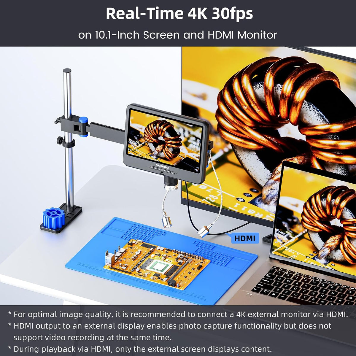 Andonstar AD208S-FA 4K HDMI Digital Microscope for Soldering 10.1" Screen