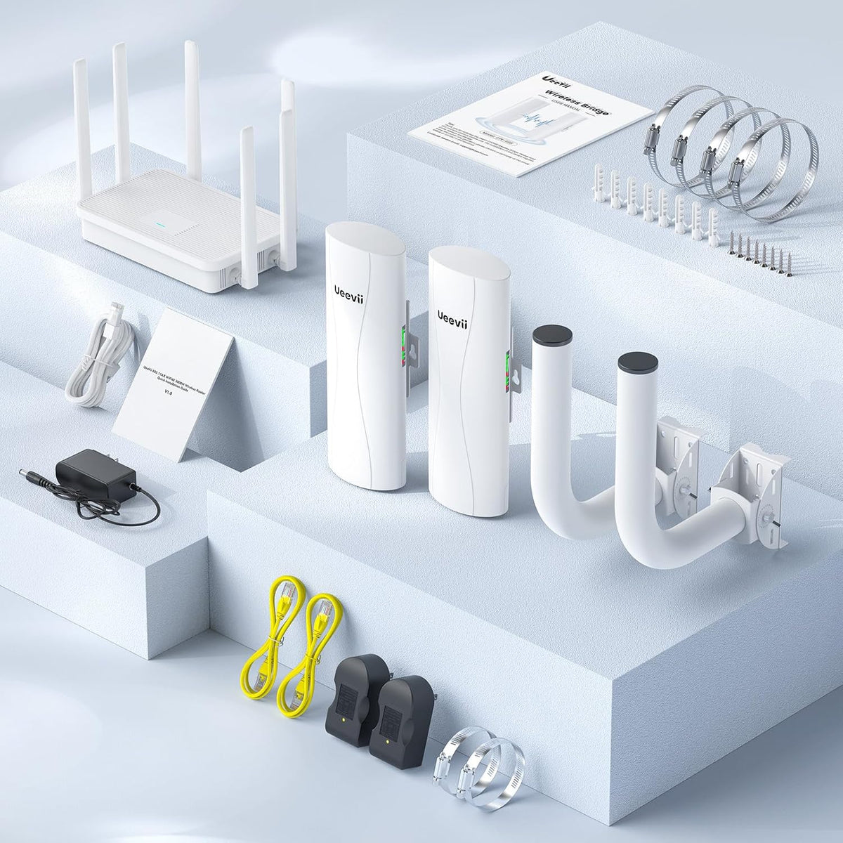 UeeVii 5KM Dual Gigabit Point to Point Wireless Bridge Complete Kit CPE688