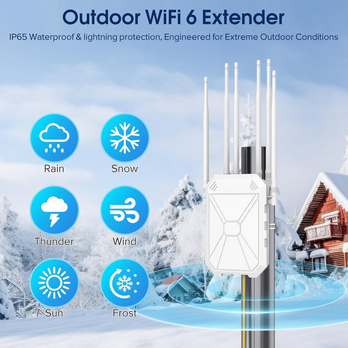 AX3000 WiFi Extender Signal Booster Outdoor WiFi 6 Extender, Wireless Gigabit Access Point Outdoor, IP65 Weatherproof, with PoE, for Starlink, Camera, Garage, Farm, Yard, RV, Campsite
