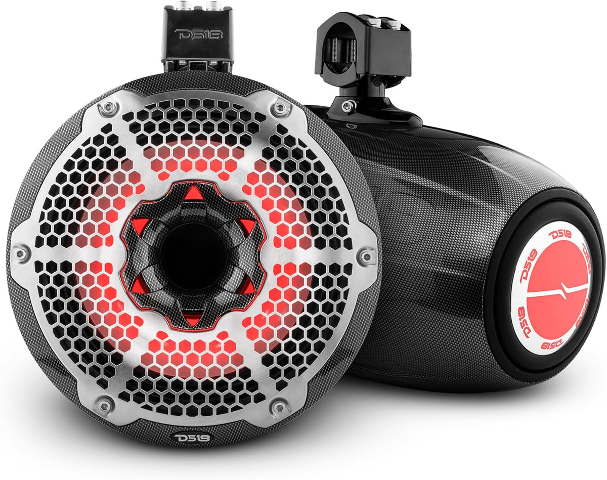 DS18 CF-X10TPNEO 10" Neodymium Marine Wakeboard Tower Speakers with Bullet Tweeter, Passive Radiator and RGB LED Lights - High Performance, Marine Grade IP65 Rated, 900W Max 300W RMS 4 Ohms (Pair)