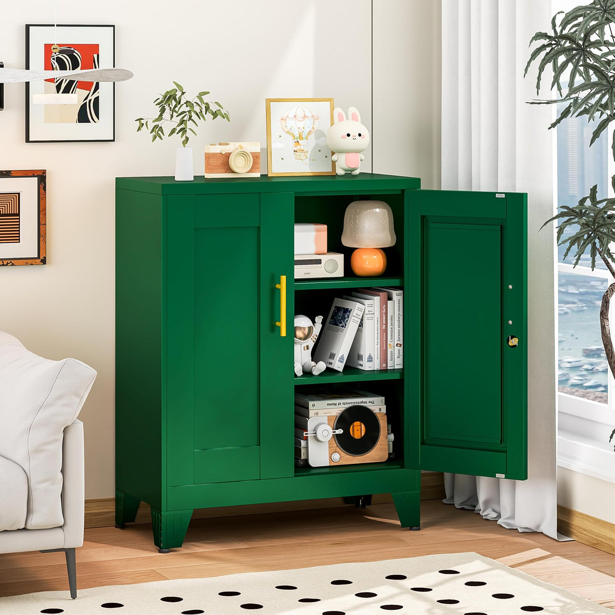 35" Lockable Rolling Metal Storage Cabinet, Steel Employee Storage Locker