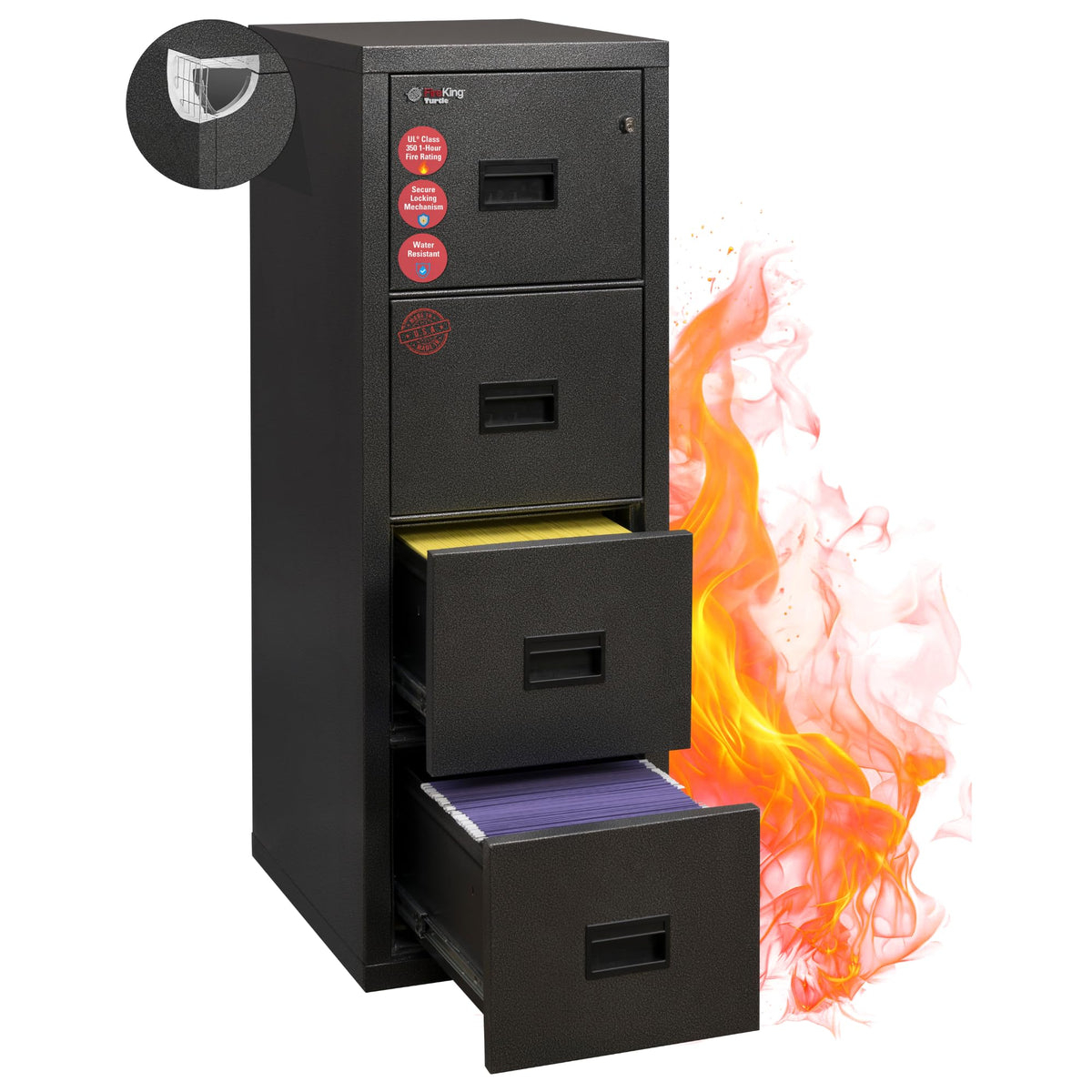 FireKing Turtle Vertical 4 Drawer Fire Rated File Cabinet, Platinum