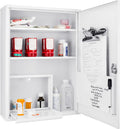 Barska Large Medical Cabinet â Locking Steel Medicine Storage Box with Shelves, Drop-Down Tray, Magnetic Dry Erase Pad, and Wall Mounting Holes - medicine cabinet organizer - Lock Box First Aid