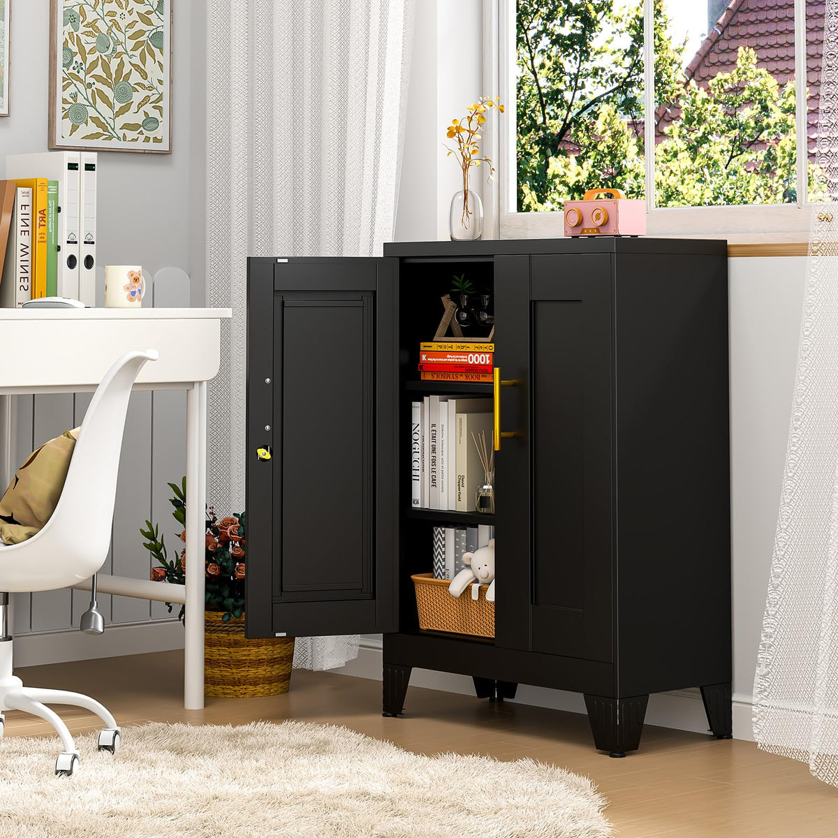 35" Lockable Rolling Metal Storage Cabinet, Steel Employee Storage Locker