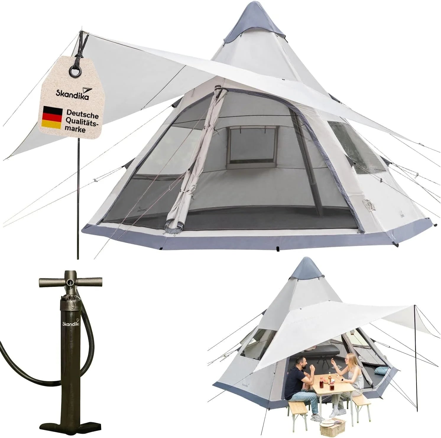 Skandika Tipi Hetta 460 Air Protect Nadmuchiwany Namiot Rodzinny Dla 6 Osób, Wysokość 2,95 M, Słup Wody 3000 Mm, Wszyta Podłoga, Uv 50+, Namiot Kempin
