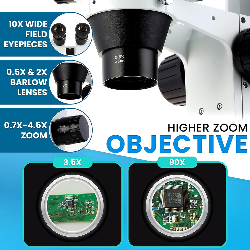AmScope SM-3BZ-80S SM-3B Series Binocular Zoom Stereo Microscope - 90X