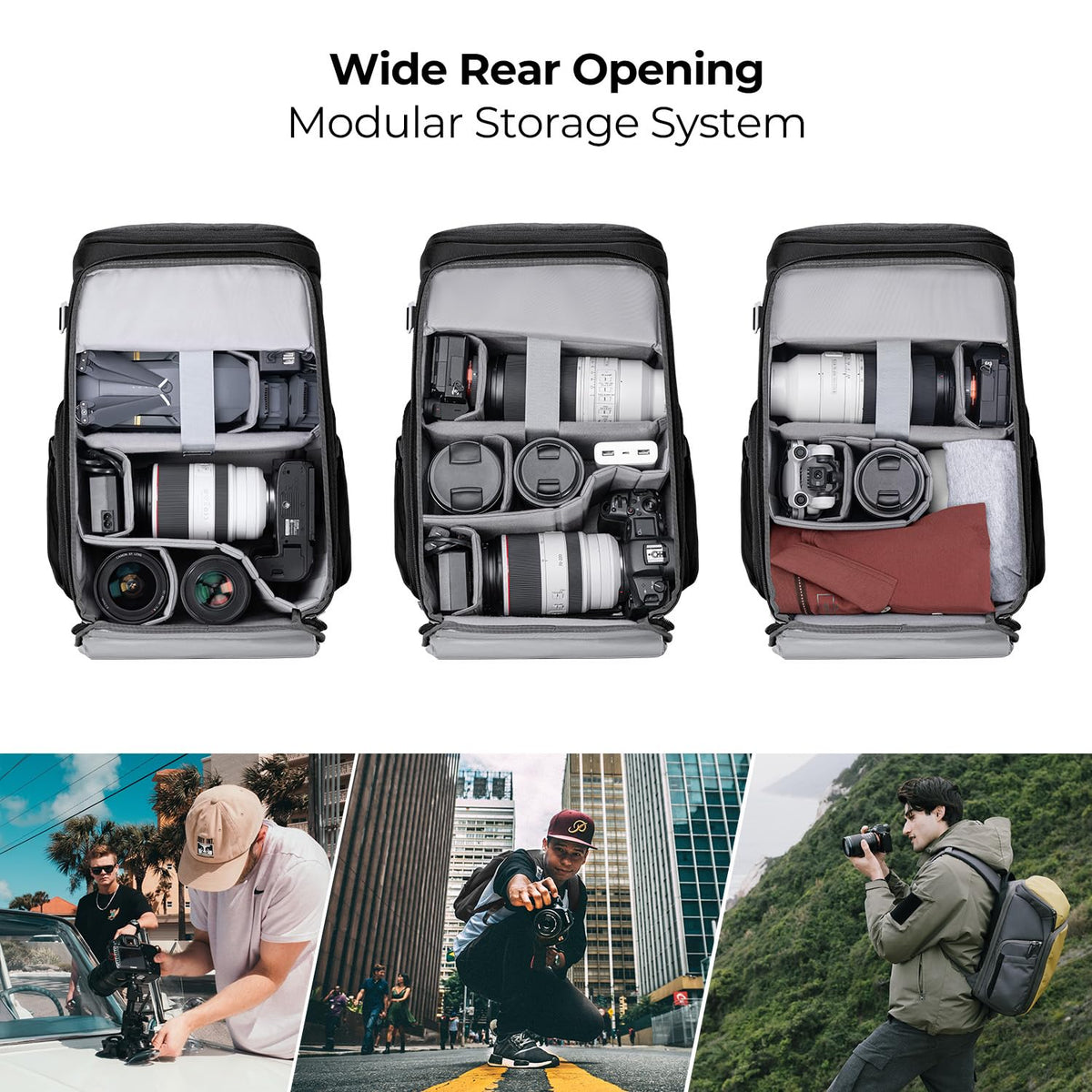 K&F CONCEPT Camera Backpack, 22L Expandable Camera Bag with Rain Cover