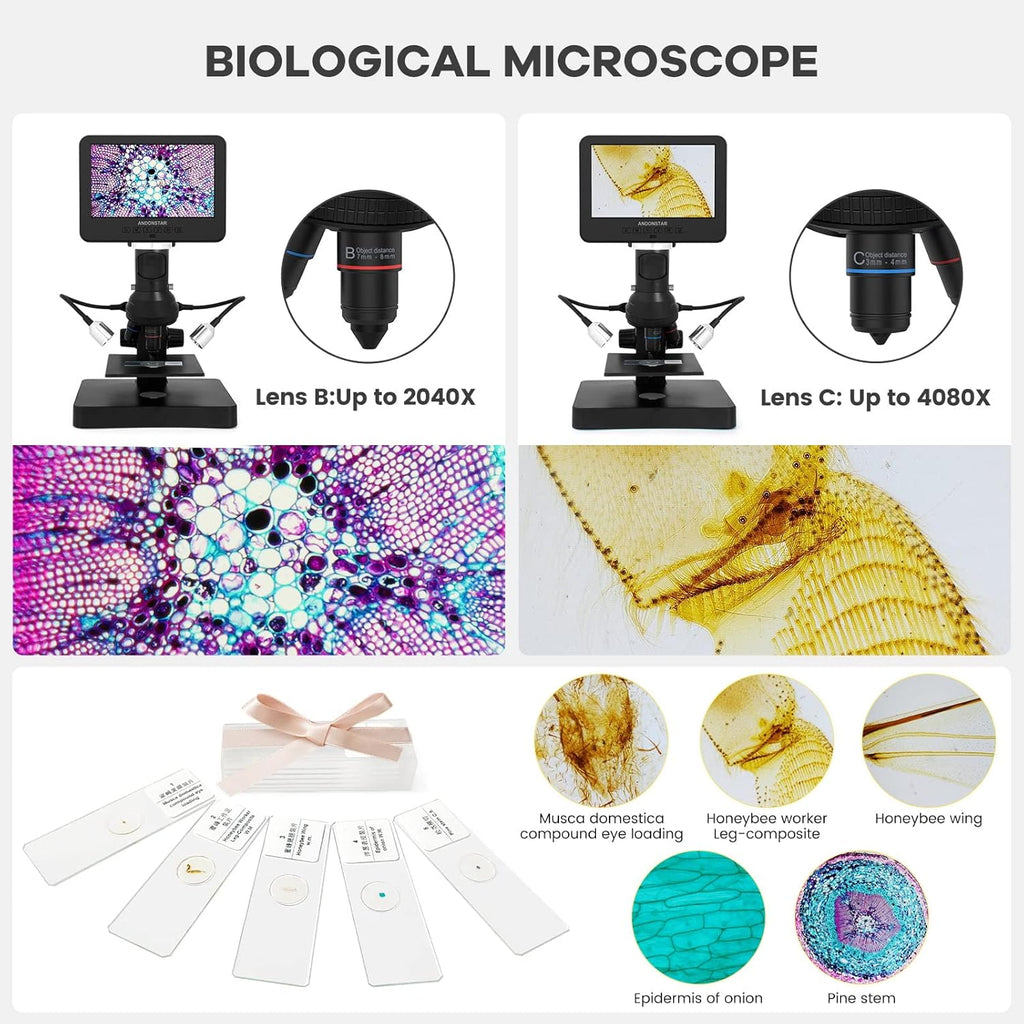 Andonstar AD246S-P HDMI Digital Microscope with 7'' Screen, 4000x 3 Lens